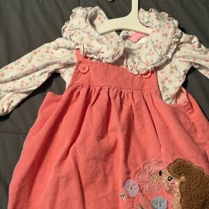 Good lad coral cordoroy dress with floral shirt.